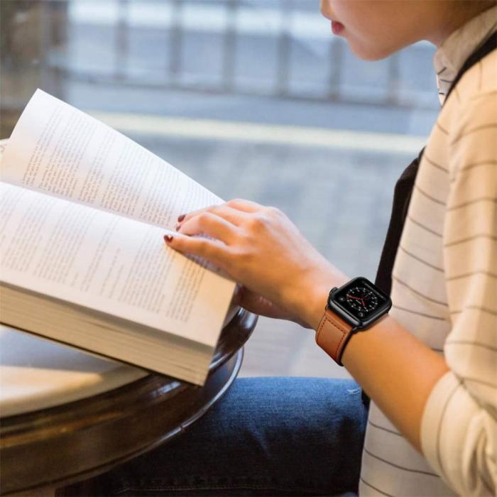 Bild 6, Tech-Protect Tech-Protect Äkta Läder Armband Apple Watch 42/44/45/46/49 mm Brun - Teknikhallen.se