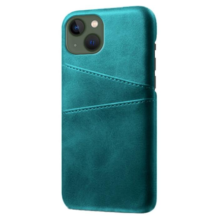 Bild 2,  iPhone 15 Plus Skal Läder Med 2 Kortfack Grön - Teknikhallen.se