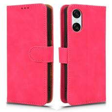  Sony Xperia 10 VI Fodral Skin Touch L&auml;der Fodral Rosa - Teknikhallen.se