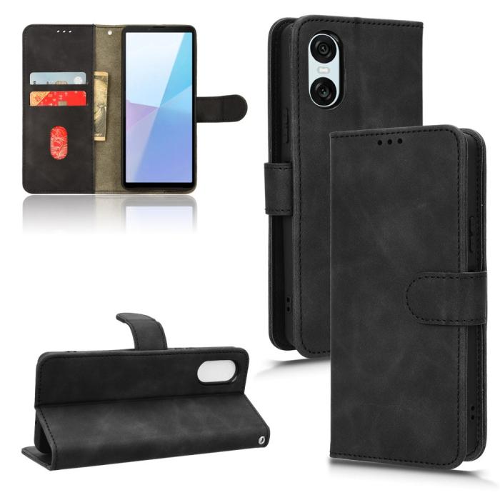Bild 5,  Sony Xperia 10 VI Fodral Skin Touch Läder Fodral Svart - Teknikhallen.se