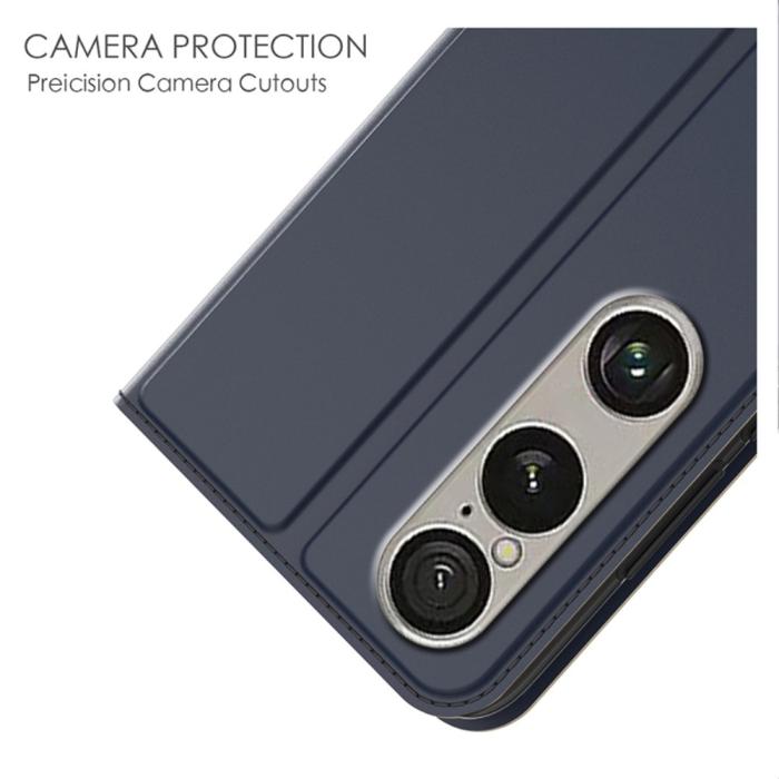 Bild 5,  Sony Xperia 1 VII Fodral Flip Läder Blå - Teknikhallen.se