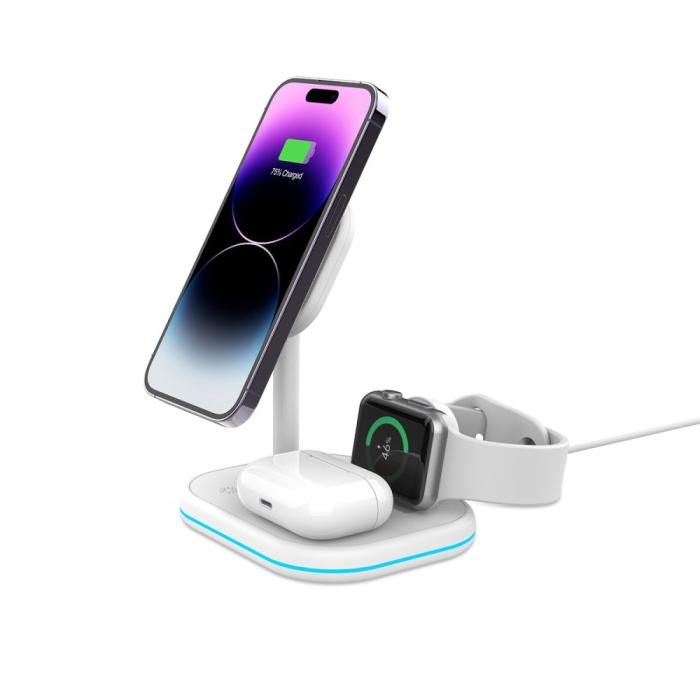 Bild 2, Tech-Protect Tech-Protect 15W 3in1 Magnetisk MagSafe Laddare Vit - Teknikhallen.se