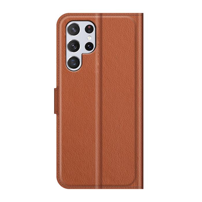 Bild 3,  Samsung Galaxy S22 Ultra Fodral Litchi Läder Brun - Teknikhallen.se