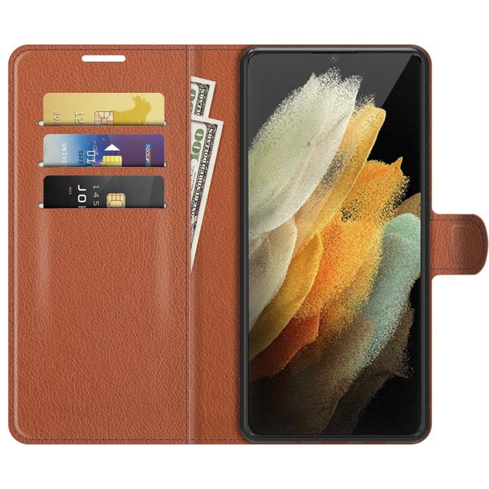 Bild 4,  Samsung Galaxy S22 Ultra Fodral Litchi Läder Brun - Teknikhallen.se