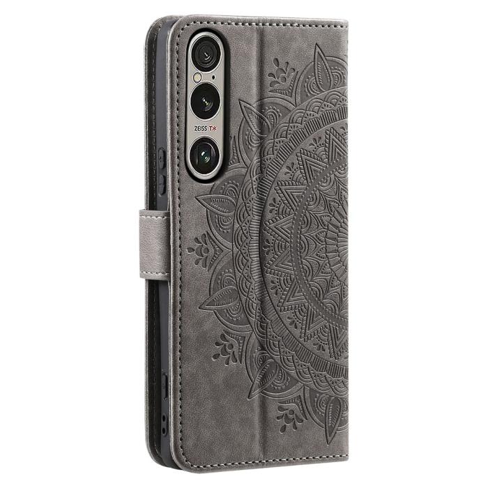Bild 6,  Sony Xperia 1 VII Fodral Mandala Läder Grå - Teknikhallen.se