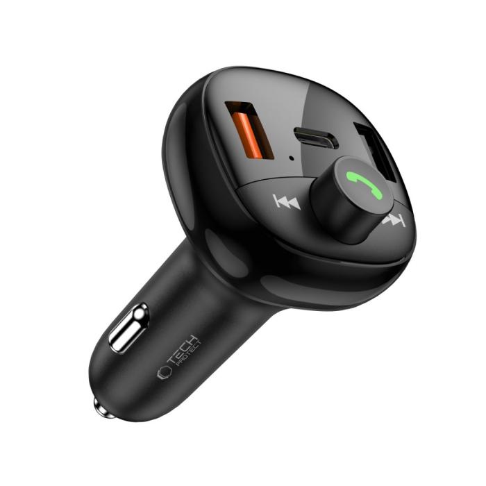 Bild 2, Tech-Protect Tech-Protect 72W PD USB-C / USB-A Billaddare Med Bluetooth FM Sändare - Teknikhallen.se