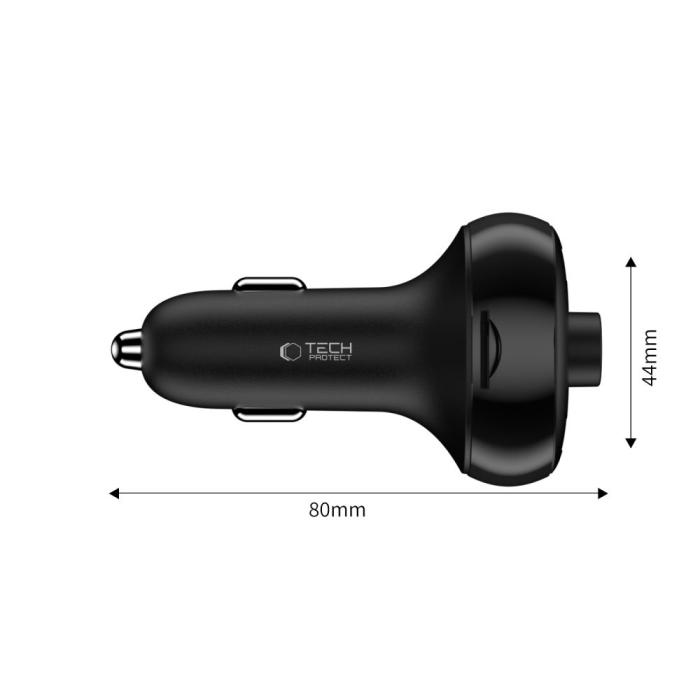Bild 3, Tech-Protect Tech-Protect 72W PD USB-C / USB-A Billaddare Med Bluetooth FM Sändare - Teknikhallen.se
