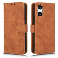 Sony Xperia 10 VI Fodral Skin Touch L&auml;der Fodral Brun - Teknikhallen.se