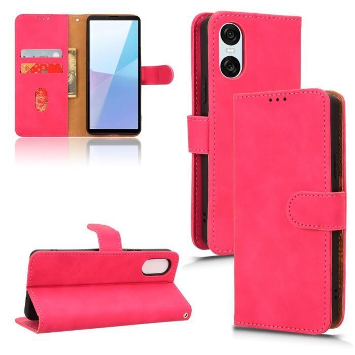 Bild 5,  Sony Xperia 10 VI Fodral Skin Touch Läder Fodral Rosa - Teknikhallen.se