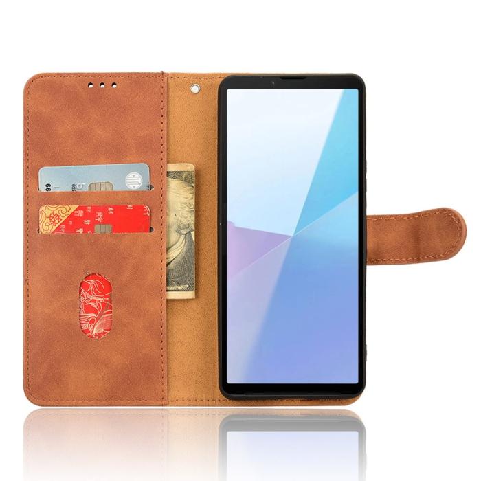 Bild 2,  Sony Xperia 10 VI Fodral Skin Touch Läder Fodral Brun - Teknikhallen.se