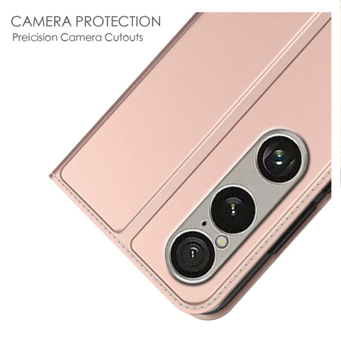 Bild 5,  Sony Xperia 1 VII Fodral Flip Läder Roséguld - Teknikhallen.se
