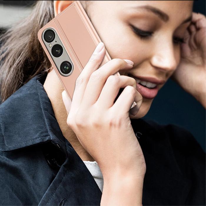 Bild 6,  Sony Xperia 1 VII Fodral Flip Läder Roséguld - Teknikhallen.se