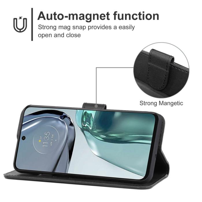 Bild 4,  Motorola Moto G62 5G Fodral Solid Läder Svart - Teknikhallen.se