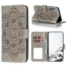  Samsung Galaxy S21 - Mandala L&auml;der Fodral - Gr&aring; - Teknikhallen.se