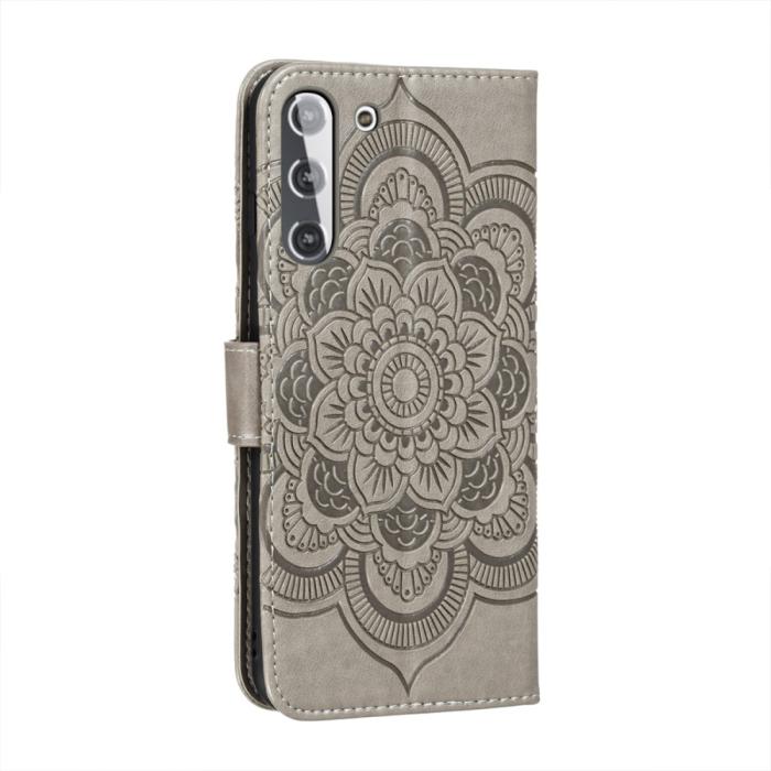 Bild 3,  Samsung Galaxy S21 - Mandala Läder Fodral - Grå - Teknikhallen.se