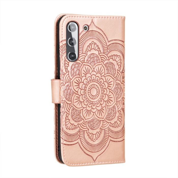Bild 3,  Samsung Galaxy S21 - Mandala Läder Fodral - Roséguld - Teknikhallen.se