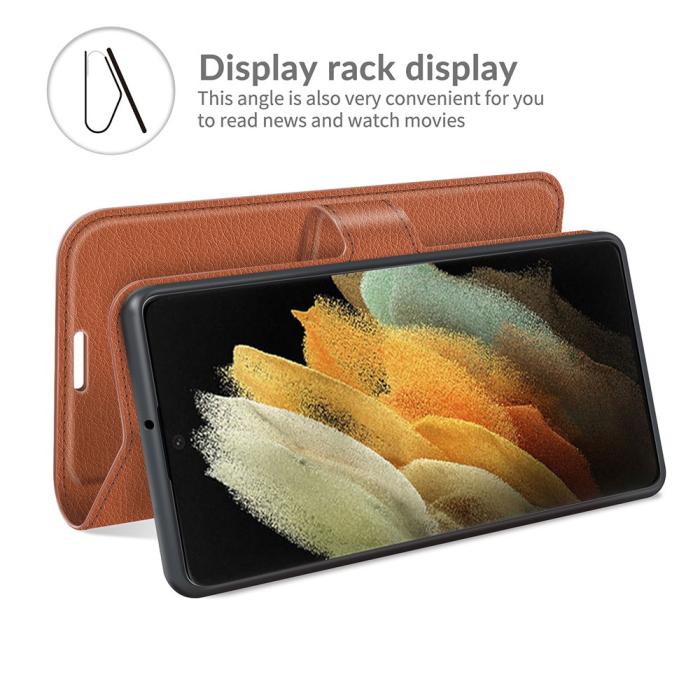 Bild 6,  Samsung Galaxy S22 Ultra Fodral Litchi Läder Brun - Teknikhallen.se