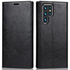  Samsung Galaxy S22 Ultra Fodral Flip &Auml;kta L&auml;der Svart - Teknikhallen.se