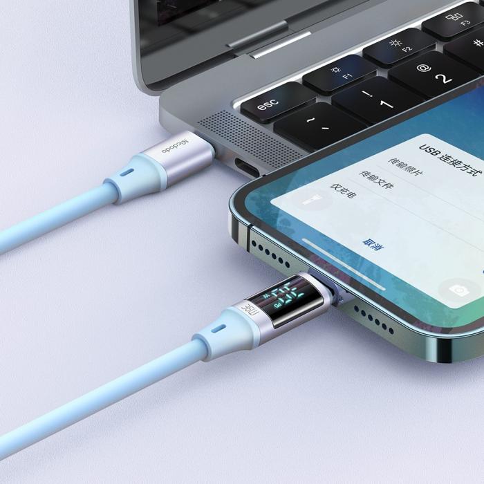 Bild 3, MCDODO Mcdodo 36W 1.2m PD USB-C - Lightning LED Silikon Kabel Blå - Teknikhallen.se
