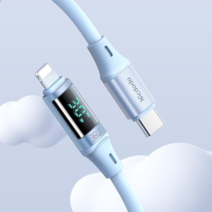 Bild 4, MCDODO Mcdodo 36W 1.2m PD USB-C - Lightning LED Silikon Kabel Blå - Teknikhallen.se