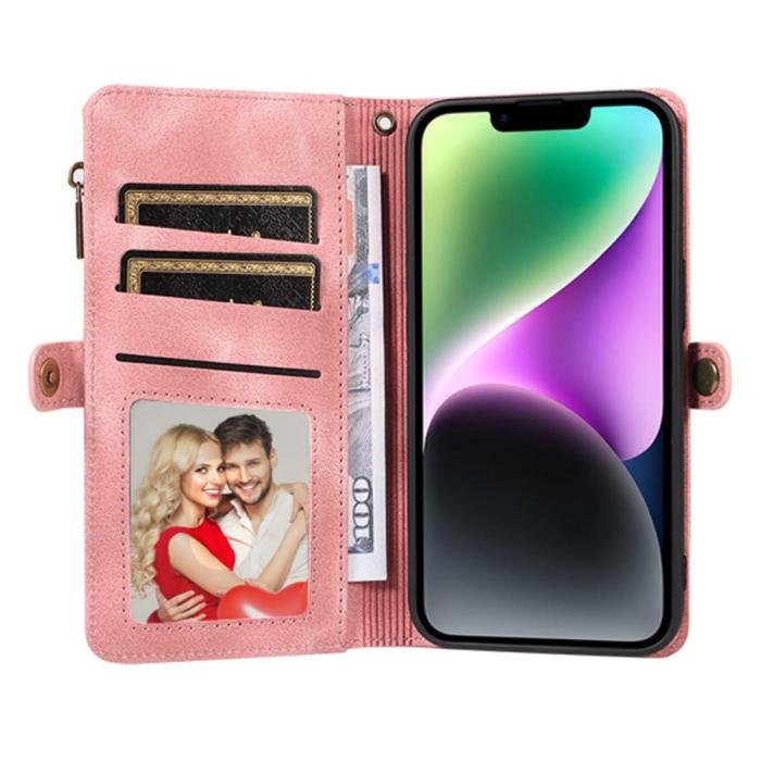 Bild 2,  iPhone 15 Plus Fodral RFID Multifunktionell Flerkort Rosa - Teknikhallen.se