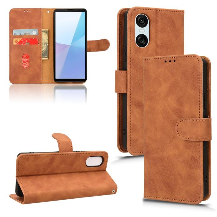 Bild 5,  Sony Xperia 10 VI Fodral Skin Touch Läder Fodral Brun - Teknikhallen.se