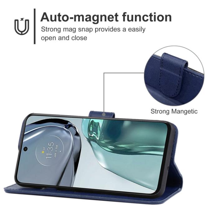 Bild 4,  Motorola Moto G62 5G Fodral Solid Läder Blå - Teknikhallen.se