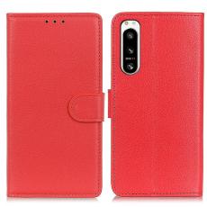  Sony Xperia 5 IV Fodral Litchi L&auml;der R&ouml;d - Teknikhallen.se