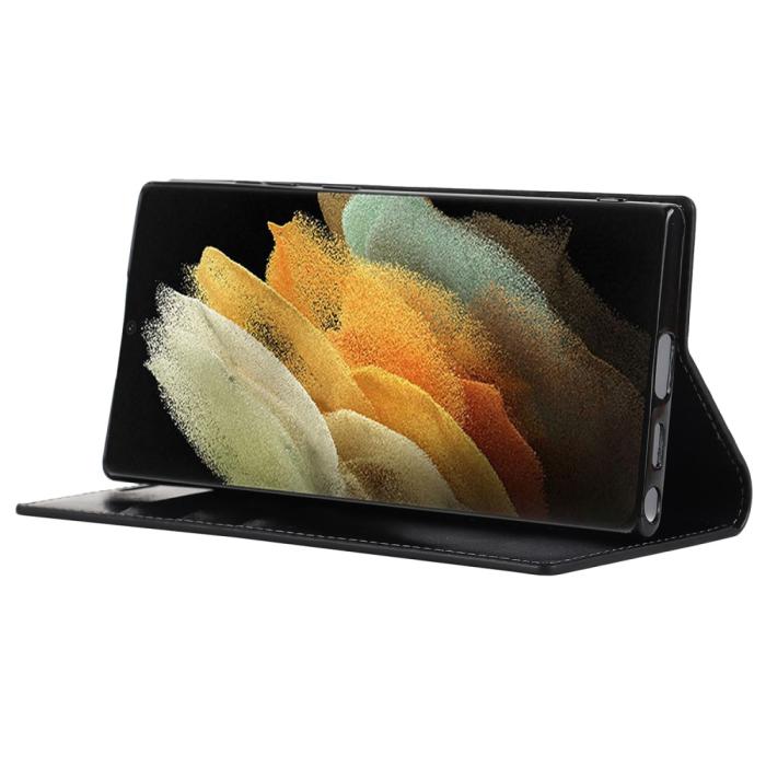 Bild 4,  Samsung Galaxy S22 Ultra Fodral Flip Äkta Läder Svart - Teknikhallen.se