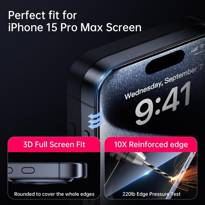 Bild 5,  iPhone 18 Skärmskydd Heltäckande Svart Kant Transparent - Teknikhallen.se