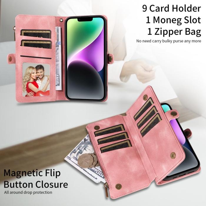 Bild 5,  iPhone 15 Plus Fodral RFID Multifunktionell Flerkort Rosa - Teknikhallen.se