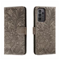  Samsung Galaxy A24 5G Fodral Med Blommigt Tryck Gr&aring; - Teknikhallen.se