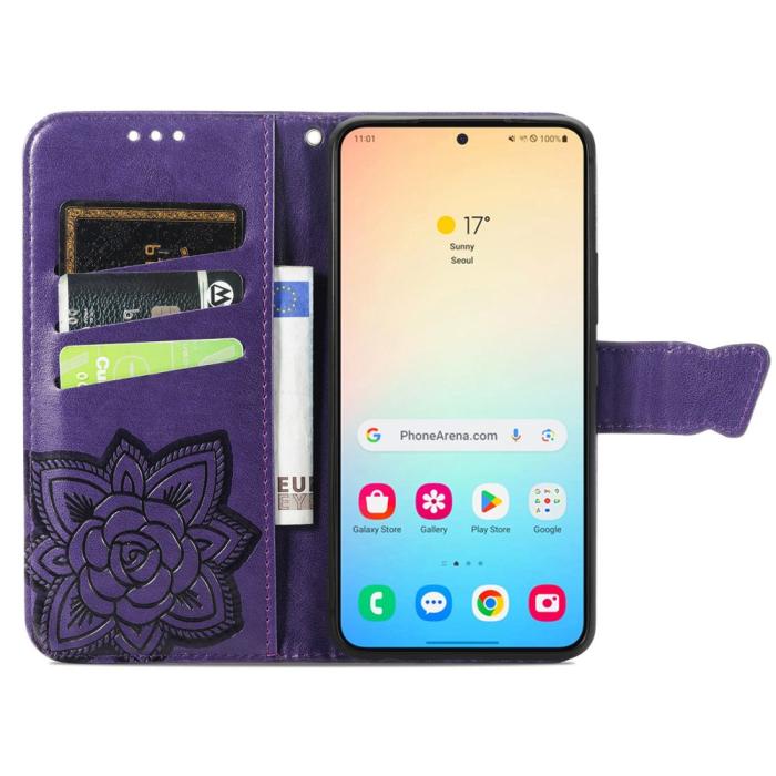 Bild 3,  Samsung Galaxy S25 Plus Fodral Med Fjäril Tryck Mörk Lila - Teknikhallen.se