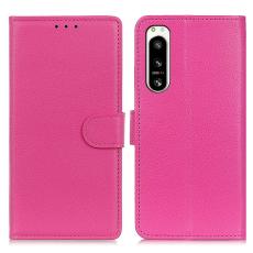  Sony Xperia 5 IV Fodral Litchi L&auml;der Rosa - Teknikhallen.se