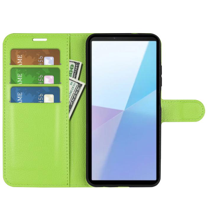 Bild 5,  Sony Xperia 10 VII Fodral Litchi Läder Grön - Teknikhallen.se