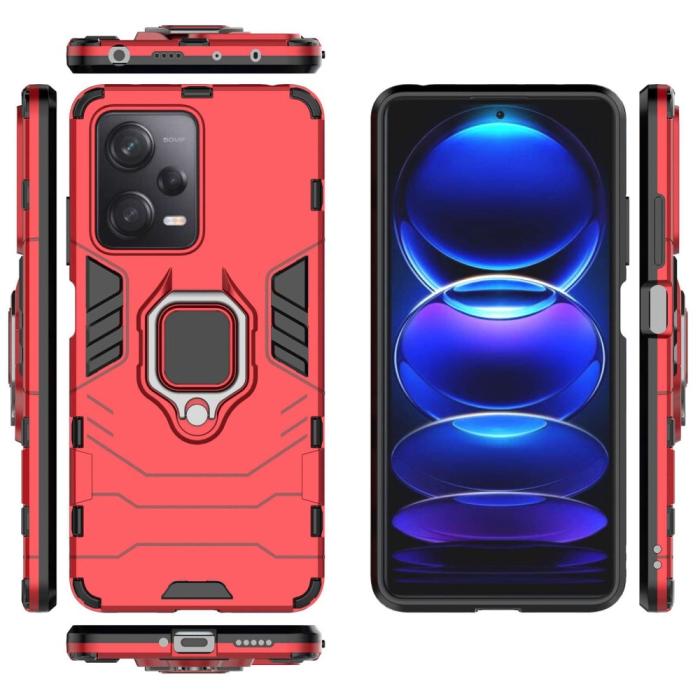 Bild 6,  Xiaomi Redmi Note 12 Pro 5G Skal Ring Hybrid Armor Röd - Teknikhallen.se