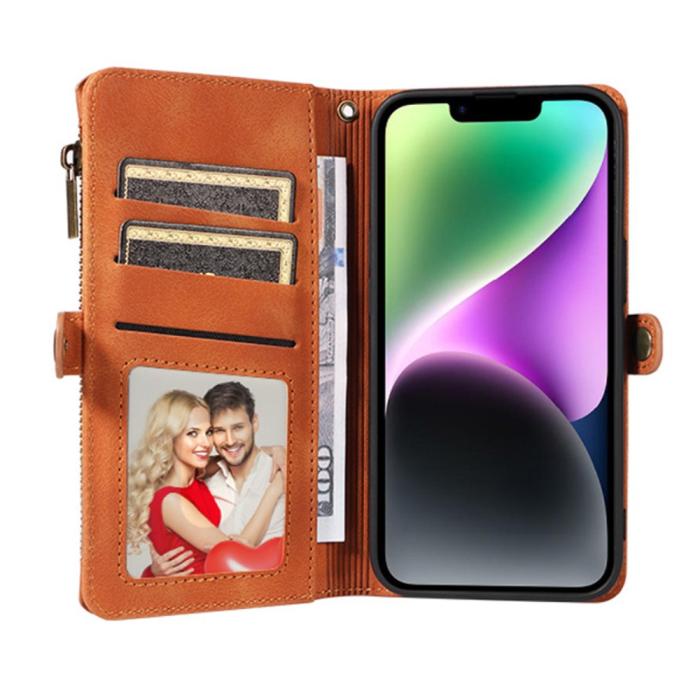 Bild 2,  iPhone 15 Plus Fodral RFID Multifunktionell Flerkort Brun - Teknikhallen.se