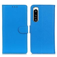  Sony Xperia 5 IV Fodral Litchi L&auml;der Bl&aring; - Teknikhallen.se