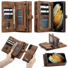 CASEME Samsung Galaxy S21 - CASEME 2-i-1 Multifunktionellt Pl&aring;nboksfodral - Brun - Teknikhallen.se