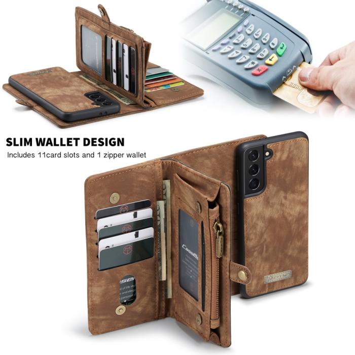 Bild 4, CASEME Samsung Galaxy S21 - CASEME 2-i-1 Multifunktionellt Plånboksfodral - Brun - Teknikhallen.se