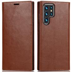  Samsung Galaxy S22 Ultra Fodral Flip &Auml;kta L&auml;der Brun - Teknikhallen.se