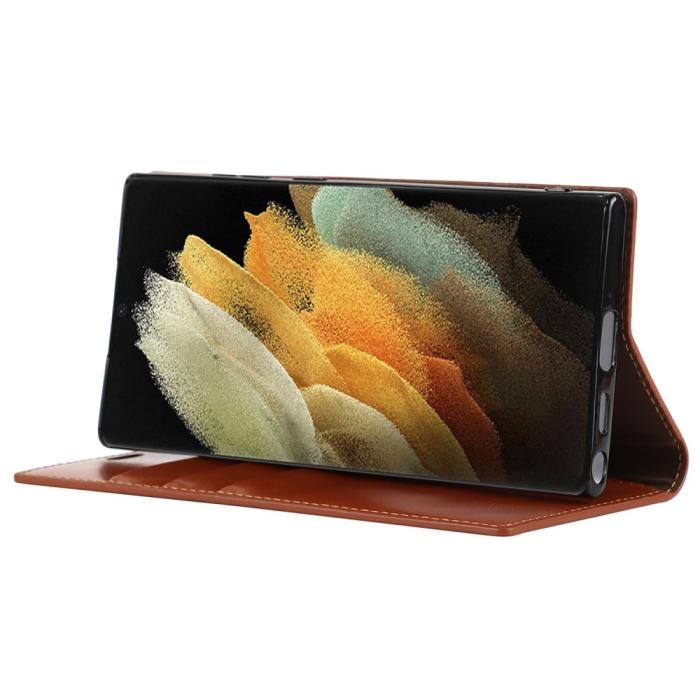 Bild 4,  Samsung Galaxy S22 Ultra Fodral Flip Äkta Läder Brun - Teknikhallen.se