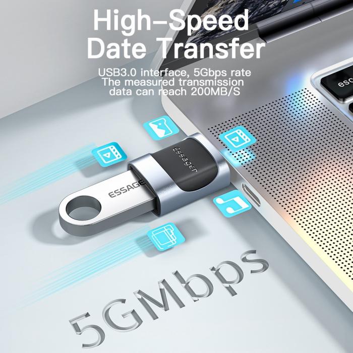Bild 2, ESSAGER ESSAGER USB-C Hona till USB-A 3.0 Adapter, 5Gbps Blå - Teknikhallen.se