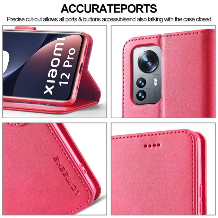 Bild 5, LC.IMEEKE LC.IMEEKE Xiaomi 12 Fodral Läder Röd/Rosa - Teknikhallen.se
