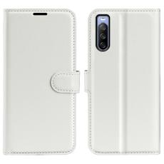  Sony Xperia 10 IV Fodral Litchi L&auml;der Vit - Teknikhallen.se