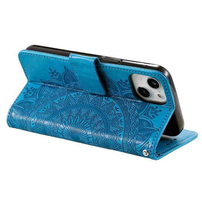 Bild 4,  iPhone 15 Fodral Mandala Läder Blå - Teknikhallen.se