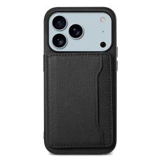  iPhone 17 Pro Skal Med Kortfack L&auml;der Svart - Teknikhallen.se