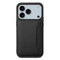  iPhone 17 Pro Skal Med Kortfack L&auml;der Svart - Teknikhallen.se