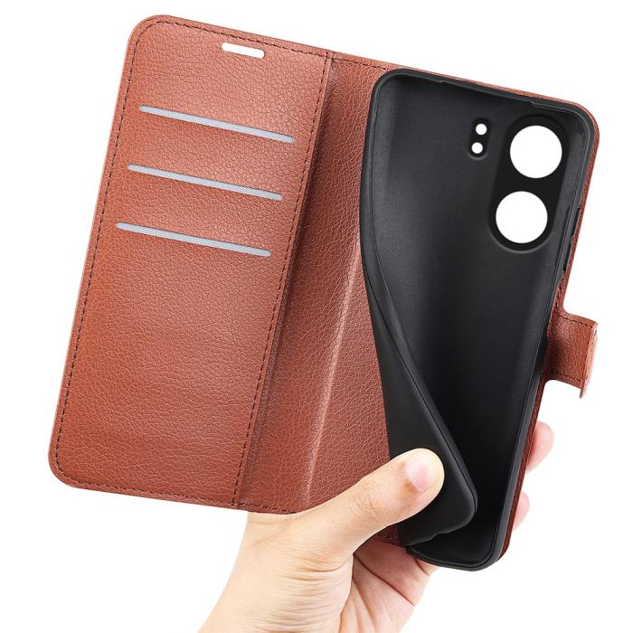 Bild 4,  Xiaomi Redmi 13C 4G Fodral Litchi Läder Brun - Teknikhallen.se