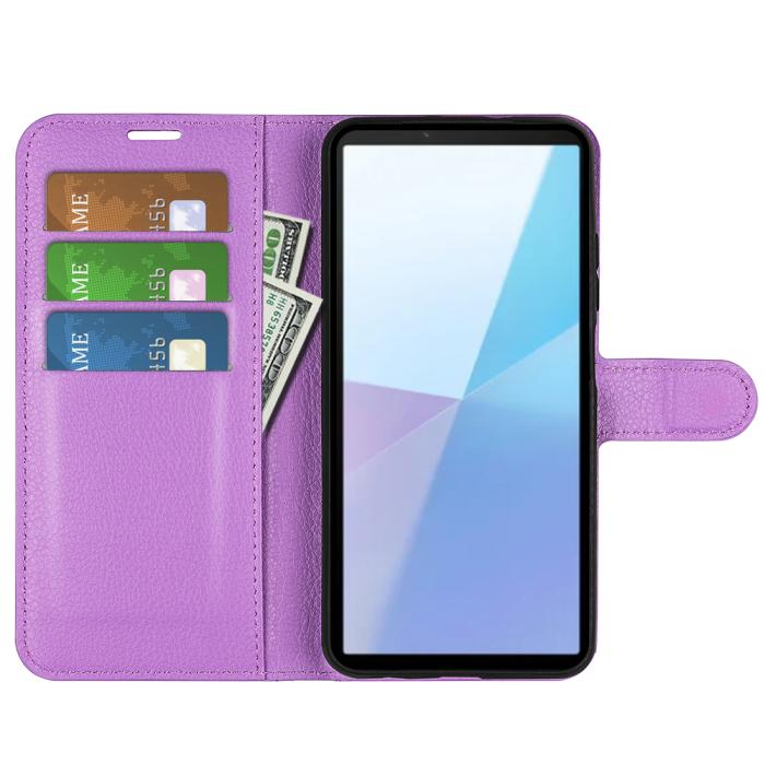 Bild 5,  Sony Xperia 10 VII Fodral Litchi Läder Lila - Teknikhallen.se